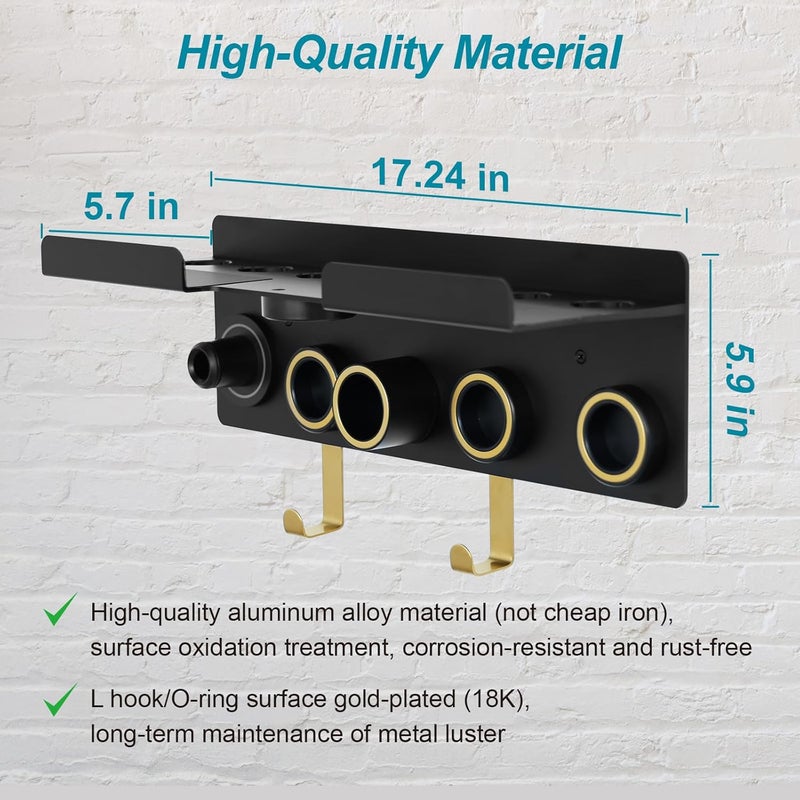 CATOOMUU Wall Mount Hair Dryer Stand Holder for Dyson Supersonic Nural Hair Dryer and Dyson Airwrap Styler, 2 in 1 Blow Dryer Accessories Organizer Storage Rack, Aluminum Alloy - Image 2